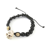 Johnny Hallyday Men's Skull Beads Bracelet Rope Biker Wristband Jewelry