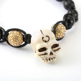 Johnny Hallyday Men's Skull Beads Bracelet Rope Biker Wristband Jewelry