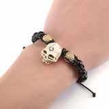 Johnny Hallyday Men's Skull Beads Bracelet Rope Biker Wristband Jewelry