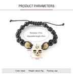 Johnny Hallyday Men's Skull Beads Bracelet Rope Biker Wristband Jewelry