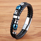 Irregular Double Layer Stainless Steel Leather Bracelet Men Bangle