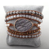 5 Strands Wrap Bracelet Women Leather Mixed Stones Charm