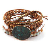 5 Strands Wrap Bracelet Women Leather Mixed Stones Charm