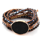 5 Strands Wrap Bracelet Women Leather Mixed Stones Charm