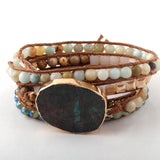 5 Strands Wrap Bracelet Women Leather Mixed Stones Charm