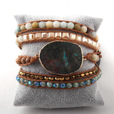 5 Strands Wrap Bracelet Women Leather Mixed Stones Charm