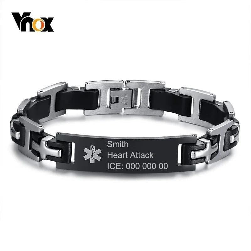 Men's Stainless Steel Medical Alert ID Wrist Bracelet