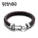 Men Leather Braided Bracelet Stainless Steel Lucky Horseshoe Lobster Clasp