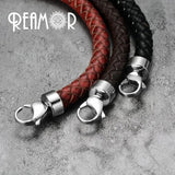 Men Leather Braided Bracelet Stainless Steel Lucky Horseshoe Lobster Clasp