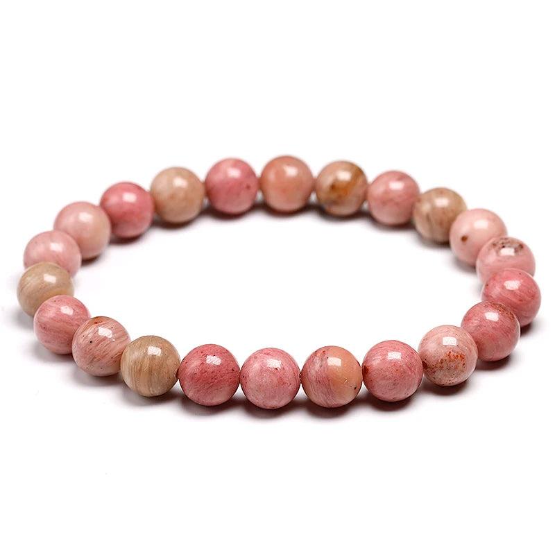 Rhodonite Beads Bracelet Gemstone Stretch Meditation Jewelry