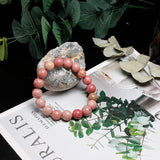 Rhodonite Beads Bracelet Gemstone Stretch Meditation Jewelry
