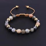 Women Bracelet Natural Stone CZ Ball Friendship Beads