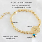 Muslim 18K Real Bracelet Evil Eye Coin Bracelet Islamic Allah Adjustable