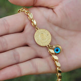 Muslim 18K Real Bracelet Evil Eye Coin Bracelet Islamic Allah Adjustable