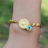 Muslim 18K Real Bracelet Evil Eye Coin Bracelet Islamic Allah Adjustable