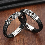 Stainless Steel Leather Bracelet 19cm,21cm Women Men Jewelry
