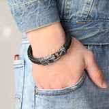 Stainless Steel Leather Bracelet 19cm,21cm Women Men Jewelry