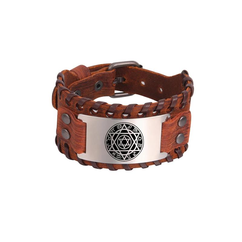 Zodiac Star of David Men's Leather Wrist Bracelets