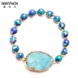 ShinyGem Charm Yoga Bangles Bracelets Natural Druzy Green Sea Sediment Jaspers