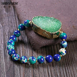 ShinyGem Charm Yoga Bangles Bracelets Natural Druzy Green Sea Sediment Jaspers
