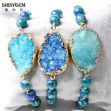 ShinyGem Charm Yoga Bangles Bracelets Natural Druzy Green Sea Sediment Jaspers