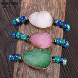 ShinyGem Charm Yoga Bangles Bracelets Natural Druzy Green Sea Sediment Jaspers