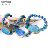 ShinyGem Charm Yoga Bangles Bracelets Natural Druzy Green Sea Sediment Jaspers