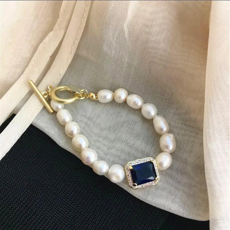 Natural Pearl Bracelet Colorful Zircon Geometric for Women Girls