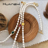 Natural Pearl Bracelet Colorful Zircon Geometric for Women Girls
