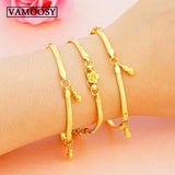 24K Carved Flower Cross Heart Chain Charm Bracelet for Women