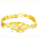 24K Carved Flower Cross Heart Chain Charm Bracelet for Women