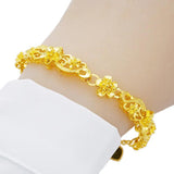 24K Carved Flower Cross Heart Chain Charm Bracelet for Women