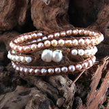 RH Boho Bracelet Pearl Armbander Freshwater Pearl 3 Strands Wrap Bracelets