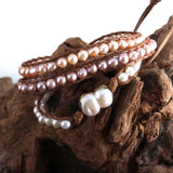 RH Boho Bracelet Pearl Armbander Freshwater Pearl 3 Strands Wrap Bracelets