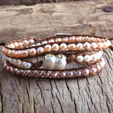 RH Boho Bracelet Pearl Armbander Freshwater Pearl 3 Strands Wrap Bracelets