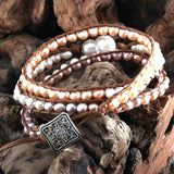 RH Boho Bracelet Pearl Armbander Freshwater Pearl 3 Strands Wrap Bracelets