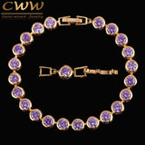 Purple Crystal CZ Chain Link Bracelet with Clasp