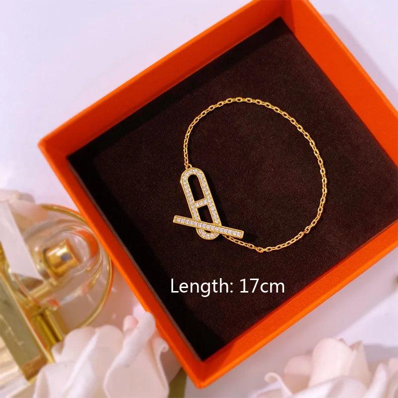 Charm Chains Bangle Bracelet with CZ Pig Nose for Women