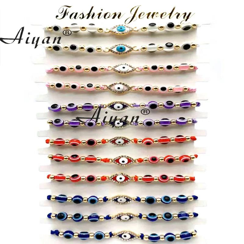 12 Pieces Eyes Beads Hand Bracelet Exorcism Protection Gift