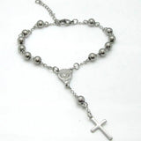 Stainless Steel Rosary Bracelet Women Bead Bracelet With Cross Pendant