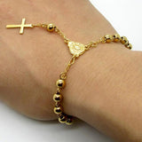 Stainless Steel Rosary Bracelet Women Bead Bracelet With Cross Pendant
