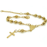 Stainless Steel Rosary Bracelet Women Bead Bracelet With Cross Pendant