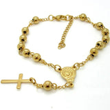Stainless Steel Rosary Bracelet Women Bead Bracelet With Cross Pendant
