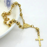 Stainless Steel Rosary Bracelet Women Bead Bracelet With Cross Pendant