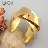 Metal Surface Wide Cuff Bangle Bracelet for Women
