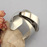 Metal Surface Wide Cuff Bangle Bracelet for Women