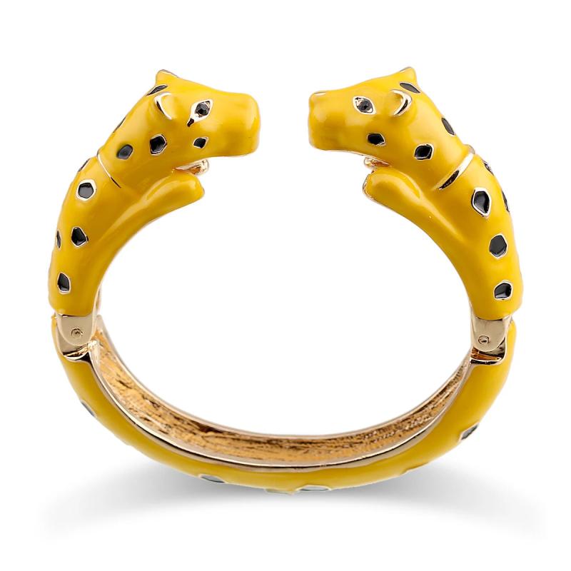Colorful Double Leopards Cuff Bracelet Plated Bangle for Women