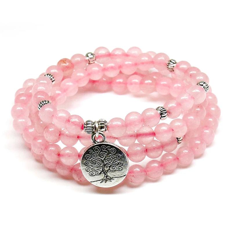 Pink Beads Buddhist Meditation 6mm 108 Natural Stone Bracelet