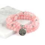 Pink Beads Buddhist Meditation 6mm 108 Natural Stone Bracelet