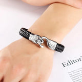 Snake Head Leather Bracelet & Bangle Stainless Steel Men's Lucky Jewelry
